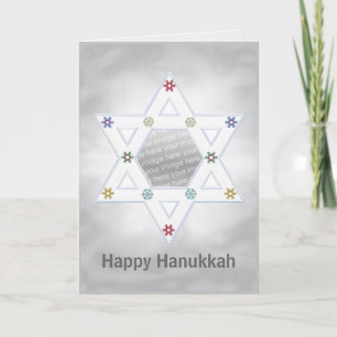 Tarjeta Festiva Estrella de Hanukkah y copos de nieve plateados pa