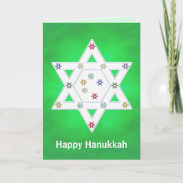 Tarjeta Festiva Estrella de Hanukkah y verde copos de nieve