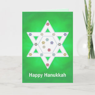 Tarjeta Festiva Estrella de Hanukkah y verde copos de nieve