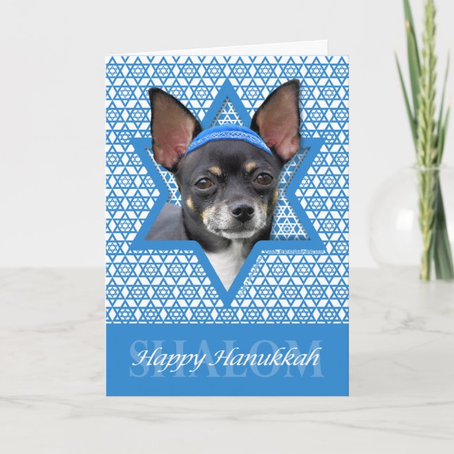 Tarjeta Festiva Estrella de Jánuca de David - chihuahua (Anverso)