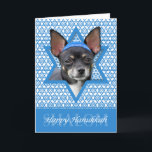 Tarjeta Festiva Estrella de Jánuca de David - chihuahua<br><div class="desc">Qué podría hacer decir Jánuca feliz más diversión que teniendo este perro de la chihuahua el llevar de un Yamaka rodeado por la estrella de David. Este diseño caprichoso del día de fiesta estará seguro de encantar a sus amigos y familia así como otros amantes del perro. Este diseño está...</div>
