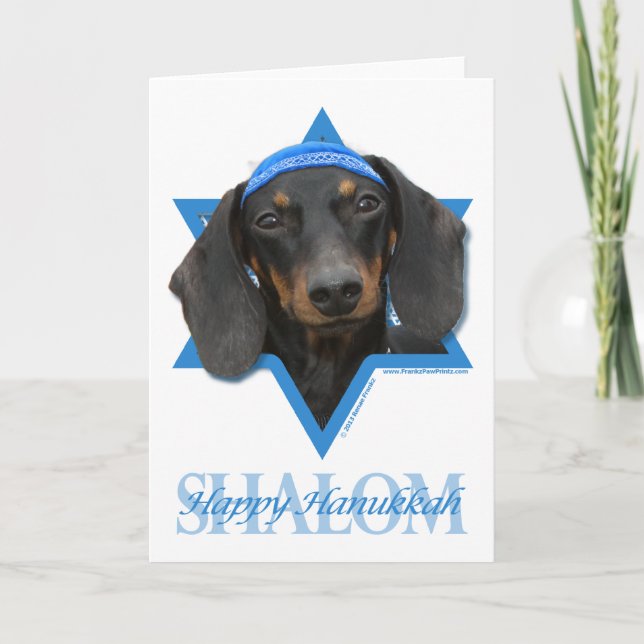 Tarjeta Festiva Estrella de Jánuca de David - Dachshund - Winston (Anverso)