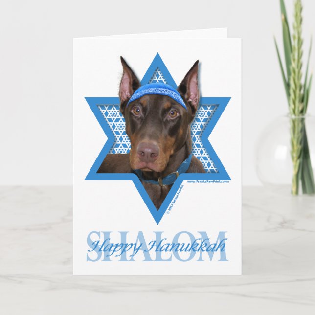 Tarjeta Festiva Estrella de Jánuca de David - Doberman - Rocky (Anverso)