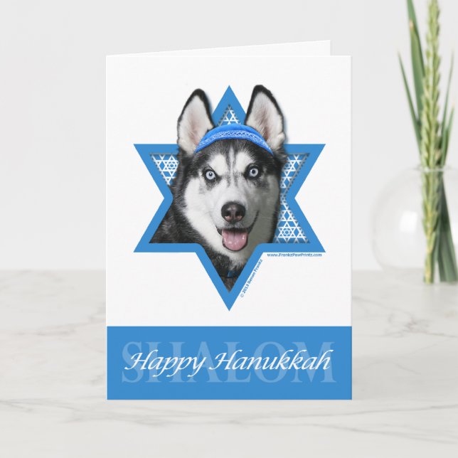 Tarjeta Festiva Estrella de Jánuca de David - husky siberiano (Anverso)