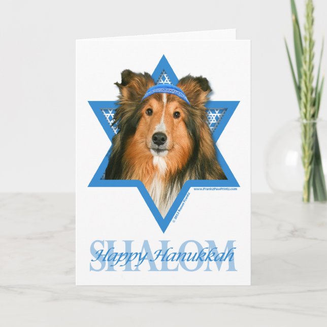 Tarjeta Festiva Estrella de Jánuca de David - Sheltie (Anverso)