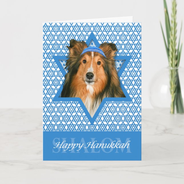 Tarjeta Festiva Estrella de Jánuca de David - Sheltie (Anverso)