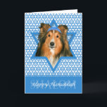 Tarjeta Festiva Estrella de Jánuca de David - Sheltie<br><div class="desc">Qué podría hacer decir Jánuca feliz más diversión que teniendo este perro de Sheltie el llevar de un Yamaka rodeado por la estrella de David. Este diseño caprichoso del día de fiesta estará seguro de encantar a sus amigos y familia así como otros amantes animales. Este diseño está disponible adentro...</div>