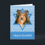 Tarjeta Festiva Estrella de Jánuca de David - Sheltie<br><div class="desc">Qué podría hacer decir Jánuca feliz más diversión que teniendo este perro de Sheltie el llevar de un Yamaka rodeado por la estrella de David. Este diseño caprichoso del día de fiesta estará seguro de encantar a sus amigos y familia así como otros amantes animales. Este diseño está disponible adentro...</div>
