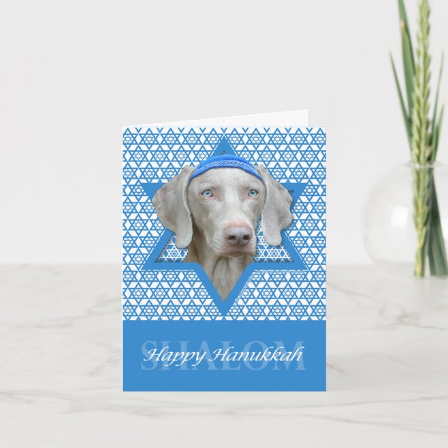 Tarjeta Festiva Estrella de Jánuca de David - Weimaraner (Anverso)