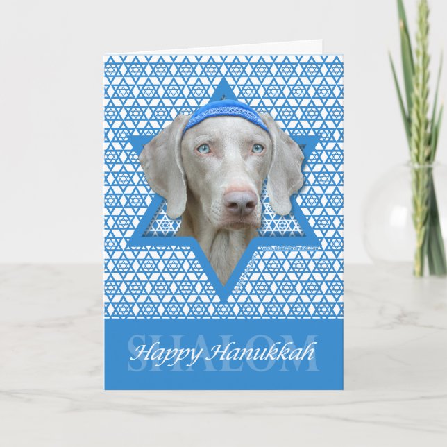 Tarjeta Festiva Estrella de Jánuca de David - Weimaraner (Anverso)