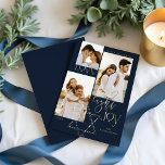 Tarjeta Festiva Estrella de la alegría de la luz del amor David Ha<br><div class="desc">Elegante Hanukkah tarjeta de tres collage de fotos con un elegante diseño de tipografía "Love Joy Light" en oro falso. Las estrellas doradas espumosas crean la estrella de David. Obra de Moodthology Papery.</div>