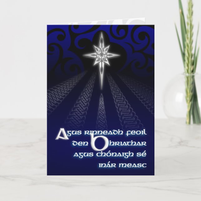 Tarjeta Festiva Estrella de los Navidades celtas (Gaeilge) (Anverso)