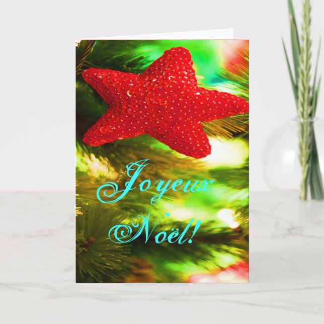 Tarjeta Festiva Estrella de los Navidades rojos Joyeux Noel (Anverso)