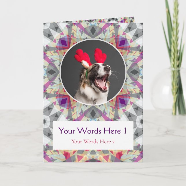 Tarjeta Festiva Estrella de Navidades Gris Púrpura personalizado (Anverso)