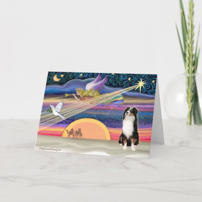Tarjeta Festiva Estrella de Navidades - Pastor australiano (Tri) (Anverso)