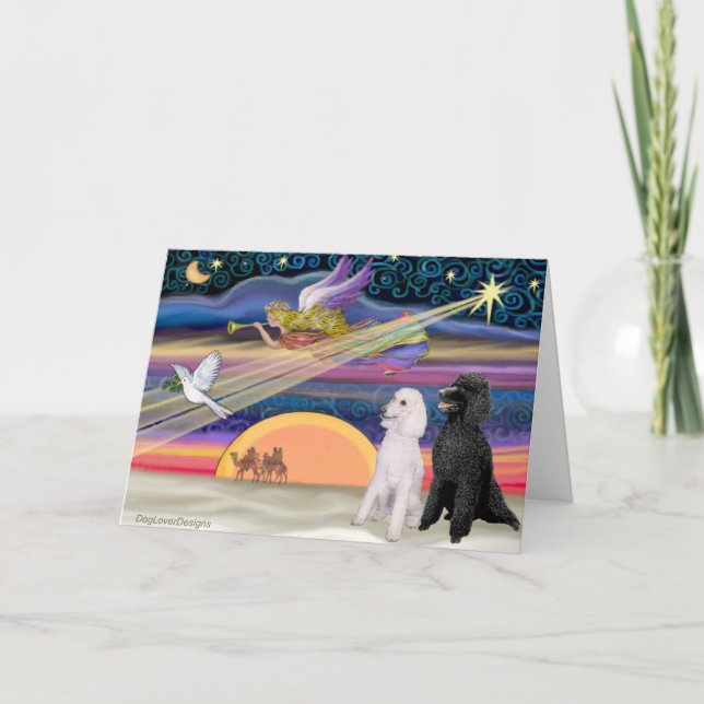 Tarjeta Festiva Estrella de Navidades - Póodles (dos estándar) - (Anverso)