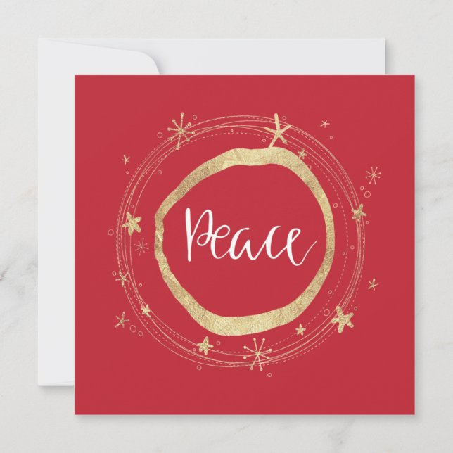 Tarjeta Festiva Estrella de Oro de la Paz Roja Moderna Elegante (Anverso)