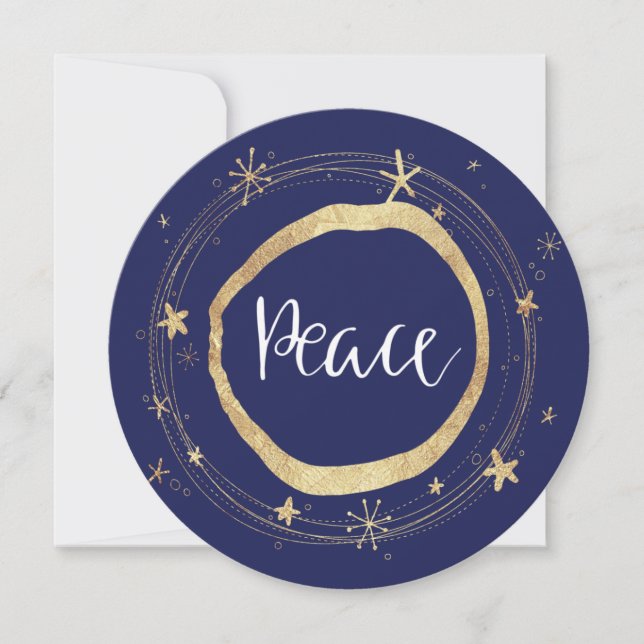 Tarjeta Festiva Estrella de Oro Elegante de la Paz Azul (Anverso)