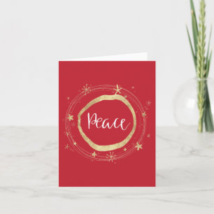 Tarjeta Festiva Estrella de Oro Paz Roja Elegante