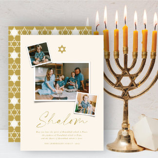 Tarjeta Festiva Estrella De Oro Shalom De David 3 Foto Simple Hanu