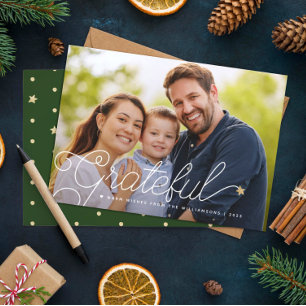 Tarjeta Festiva Estrella Dorada de Escritura Moderna Agradecida
