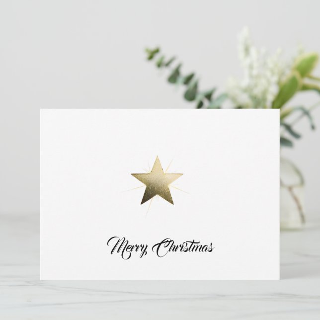 Tarjeta Festiva Estrella Dorada Elegante con Brillo Delicado Minim (Anverso de pie)