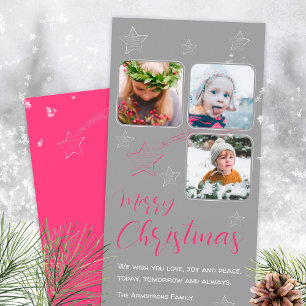 Tarjeta Festiva Estrella Fugaz Rosa Minimalista Tres Fotos