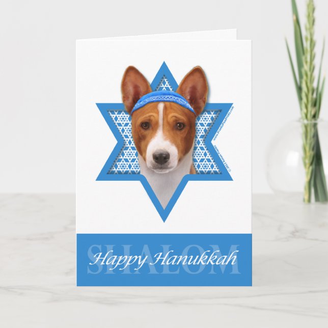Tarjeta Festiva Estrella Hanukkah de David - Basenji (Anverso)