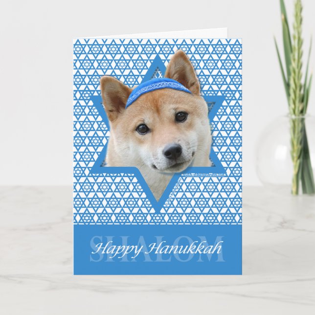 Tarjeta Festiva Estrella Hanukkah de David - Shiba Inu (Anverso)