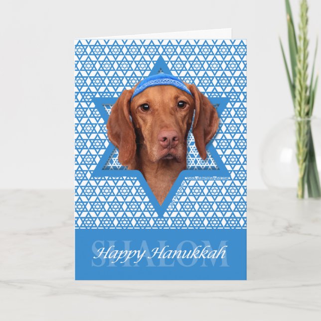 Tarjeta Festiva Estrella Hanukkah de David - Vizsla - Reagan (Anverso)