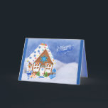 Tarjeta Festiva Estrella Hanukkah moderna de la casa David Gingerb<br><div class="desc">Celebre las vacaciones judías con esta hermosa y única tarjeta de saludo. Qué hermosa carta para bendecir a tus amigos y familia durante el Festival de las Luces. Este moderno diseño cuenta con una casa de jengibre con la estrella de David, dreidel, donuts de gelatina y varios caramelos en los...</div>