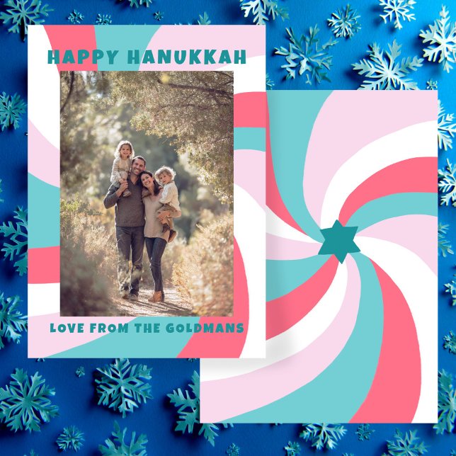Tarjeta Festiva Estrella moderna de Swirl de David HAPPY HANUKKAH  (Modern Swirl Star of David HAPPY HANUKKAH CUSTOM Photo Holiday Card
)