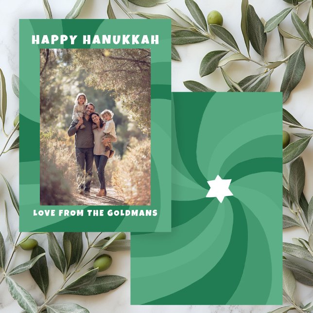 Tarjeta Festiva Estrella moderna de Swirl de David HAPPY HANUKKAH  (Modern Swirl Star of David HAPPY HANUKKAH CUSTOM Green Holiday Card
)