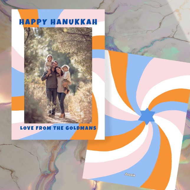 Tarjeta Festiva Estrella moderna de Swirl de David HAPPY HANUKKAH  (Modern Swirl Star of David HAPPY HANUKKAH CUSTOM Holiday Card
)