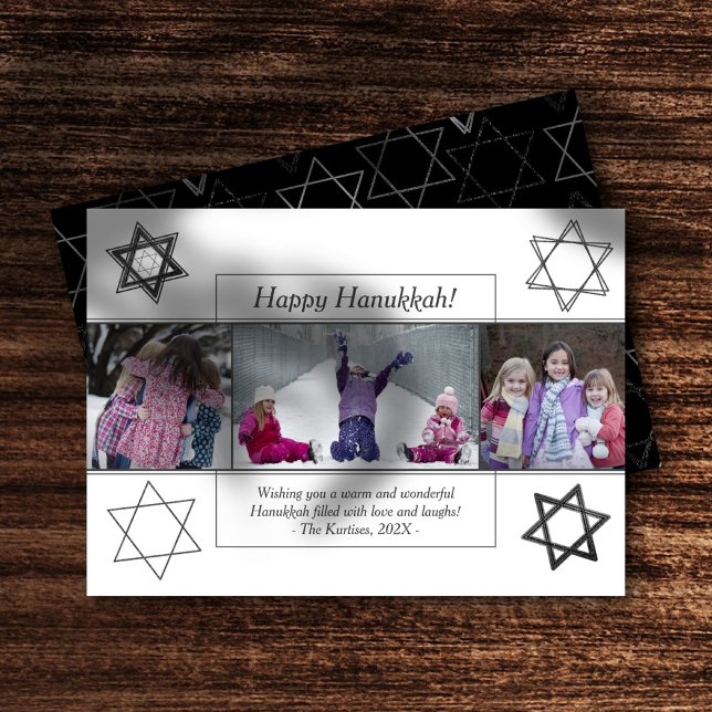 Tarjeta Festiva Estrella monocroma Hanukkah moderna de David 3 Fot (Subido por el creador)