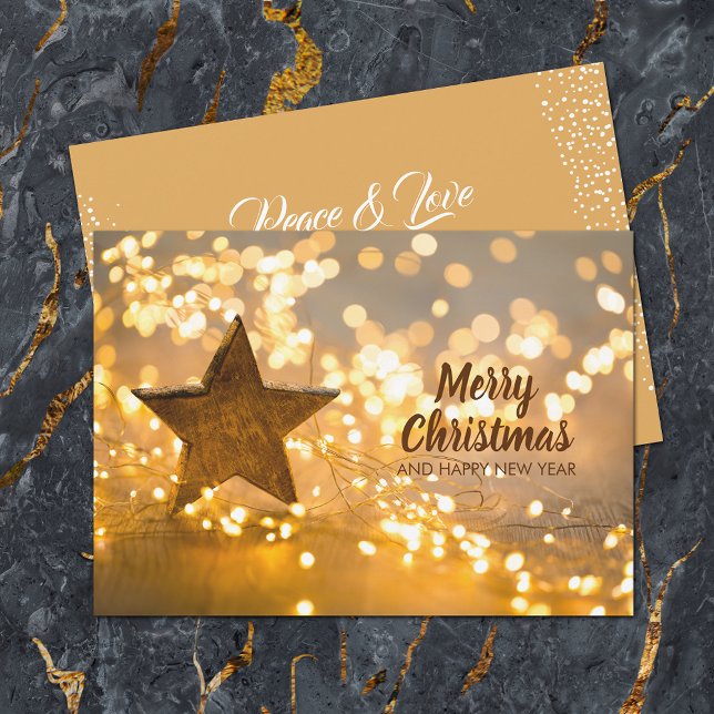 Tarjeta Festiva Estrella y luces Navidades rusticas (Rustic Star and Christmas Lights Flat Holiday Greeting Cards)