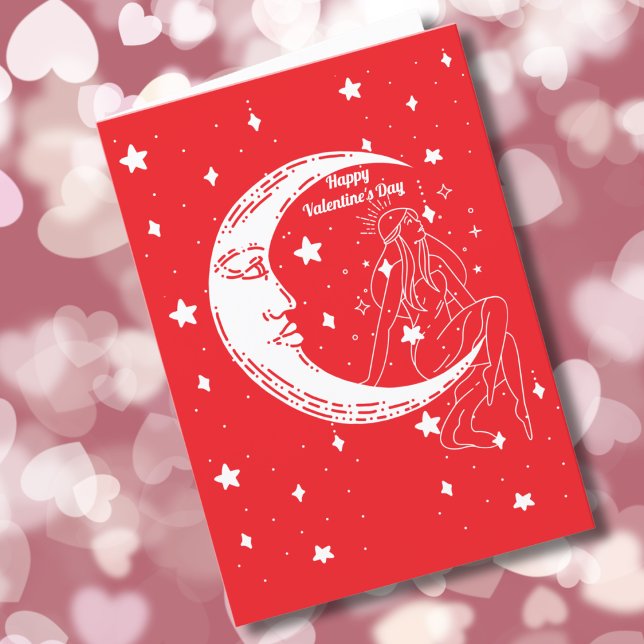 Tarjeta Festiva Estrella y Luna Celestiales,El día de San Valentín (Subido por el creador)