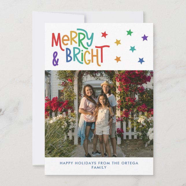 Tarjeta Festiva Estrellas arcoiris Navidades de fotos brillantes y (Anverso)