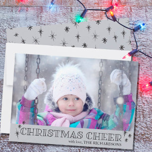Tarjeta Festiva Estrellas de Alegría Navideña Foto Gris