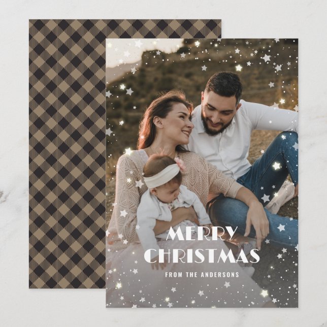 Tarjeta Festiva Estrellas de escúfalo en la nieve foto de nieve Fe (Anverso / Reverso)