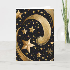Tarjeta Festiva estrellas de navidades dorados y negros