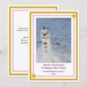Tarjeta Festiva Estrellas de Oro Rosa Hombrecito de Nieve INSERTAR
