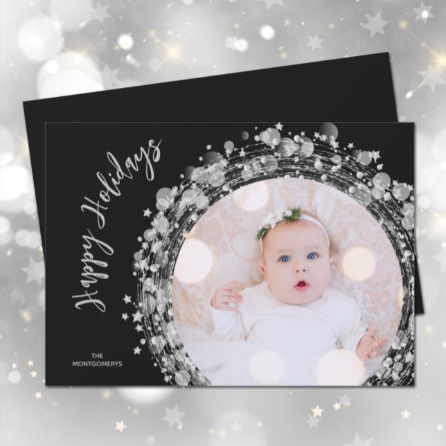 Tarjeta Festiva Estrellas de plata en negro feliz (Subido por el creador)