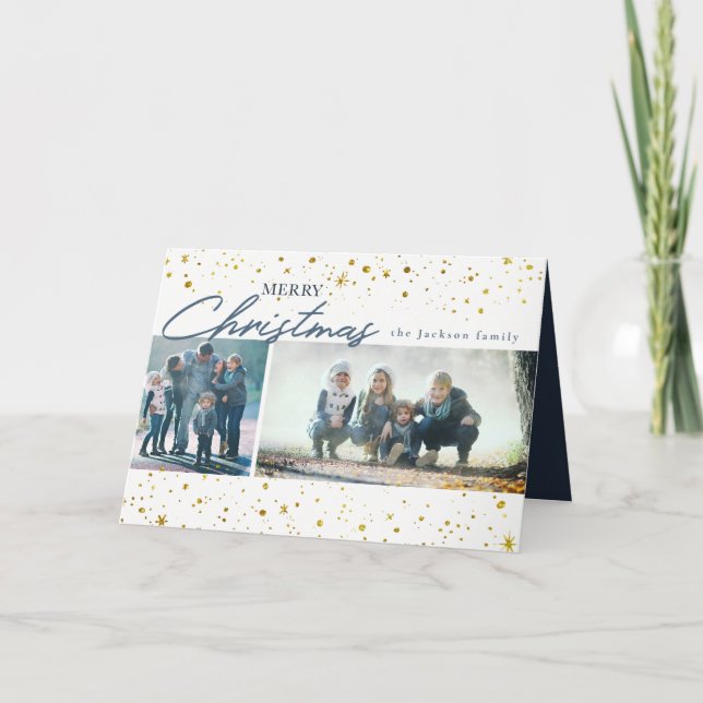 Tarjeta Festiva Estrellas doradas modernas con Navidades blancos s (Anverso)