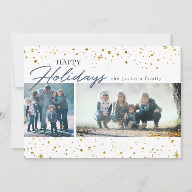 Tarjeta Festiva Estrellas doradas modernas en saludo de vacaciones (Anverso)