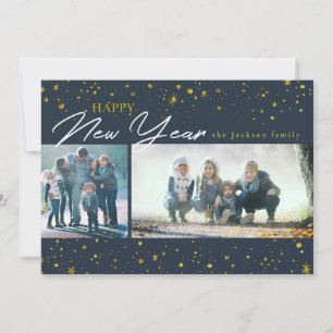 Tarjeta Festiva Estrellas doradas modernas Felicitación de Año Nue
