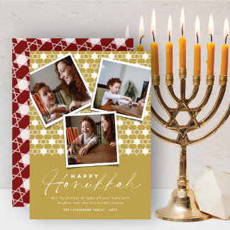 Tarjeta Festiva Estrellas Geométricas De David Gold Hanukkah 3 Fot