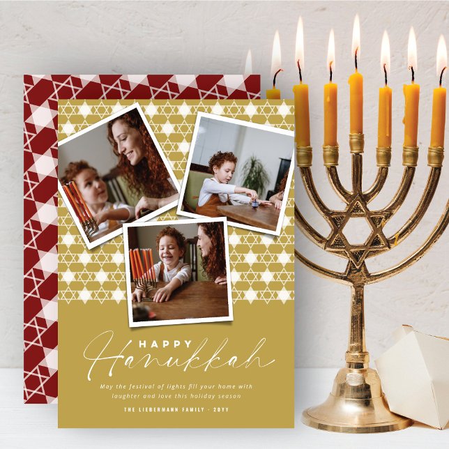 Tarjeta Festiva Estrellas Geométricas De David Gold Hanukkah 3 Fot (Subido por el creador)