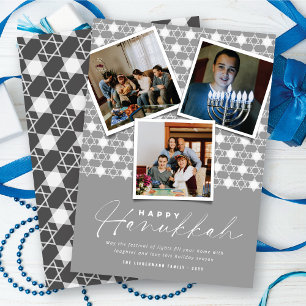 Tarjeta Festiva Estrellas Geométricas De David Silver Hanukkah 3 F
