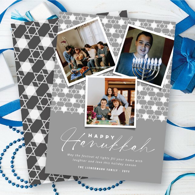 Tarjeta Festiva Estrellas Geométricas De David Silver Hanukkah 3 F (Subido por el creador)
